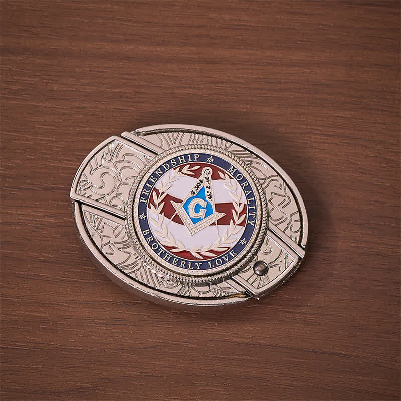Brotherly Love Masonic Symbol DIY Hidden Folding Knife Buckle Leather Belt - image 10
