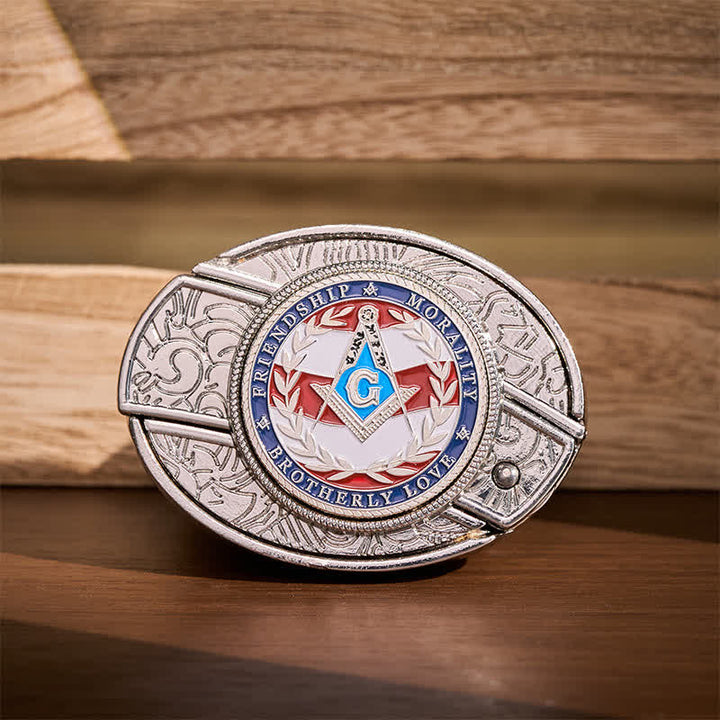Brotherly Love Masonic Symbol DIY Hidden Folding Knife Buckle Leather Belt - Silver - Without Belt - Not Included Belt - image 0