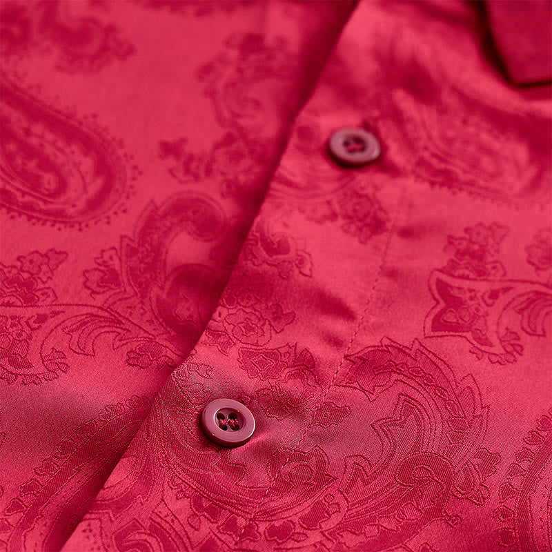 Men's British Retro Paisley Jacquard  Satin Wedding Shirt - image 13