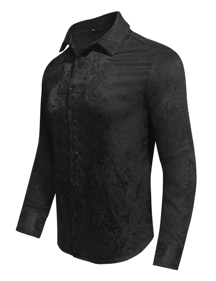 Men's British Retro Paisley Jacquard  Satin Wedding Shirt - image 9
