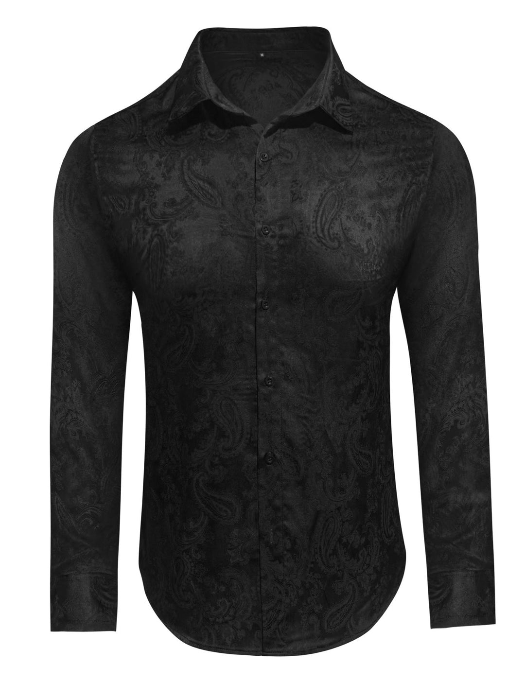 Men's British Retro Paisley Jacquard  Satin Wedding Shirt - Black - 2XL - image 8