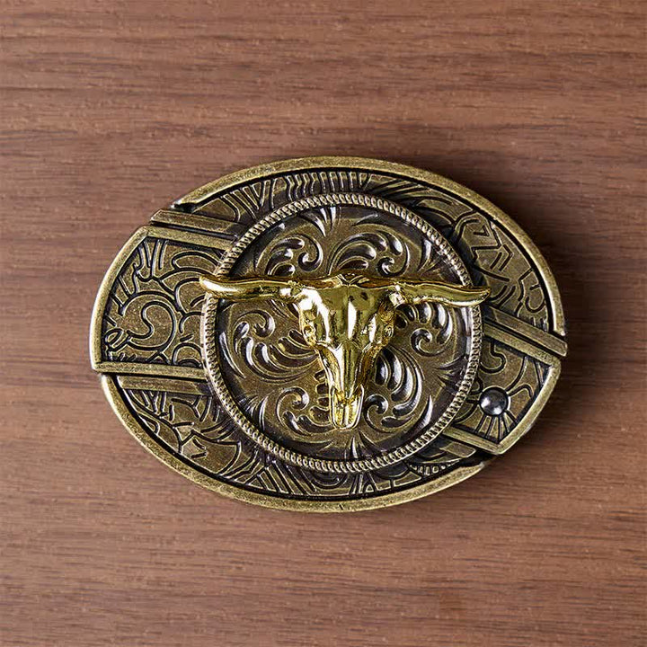 Dual-Tone Gold & Bronze Bull DIY Hidden Folding Knife Buckle Leather Belt - image 10