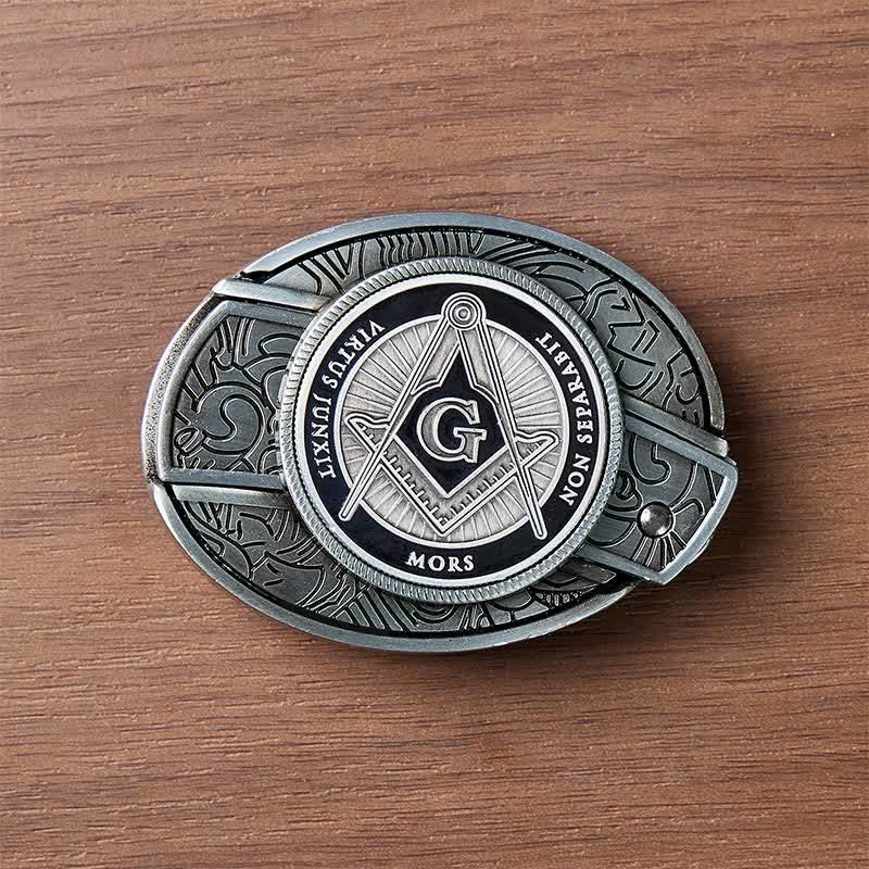 Black Enamel Freemasonry Symbol DIY Hidden Folding Knife Buckle Leather Belt - image 9