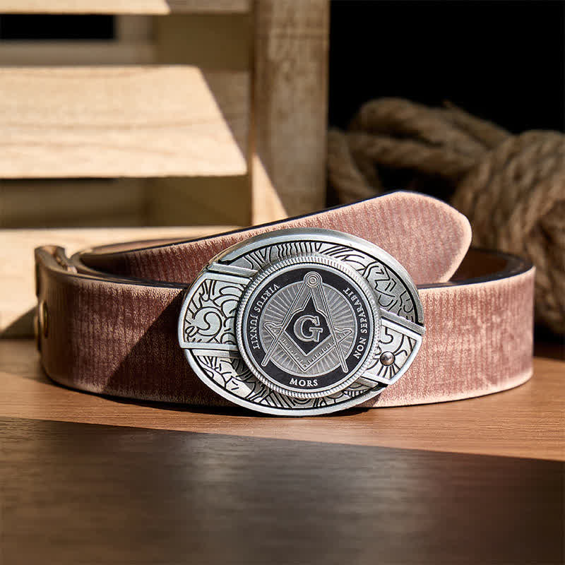 Black Enamel Freemasonry Symbol DIY Hidden Folding Knife Buckle Leather Belt - Black - Brown Distressed Belt - 42 - image 5