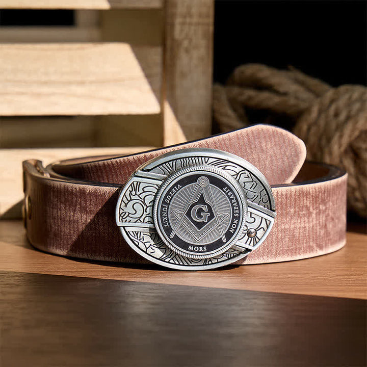 Black Enamel Freemasonry Symbol DIY Hidden Folding Knife Buckle Leather Belt - Black - Brown Distressed Belt - 42 - image 5