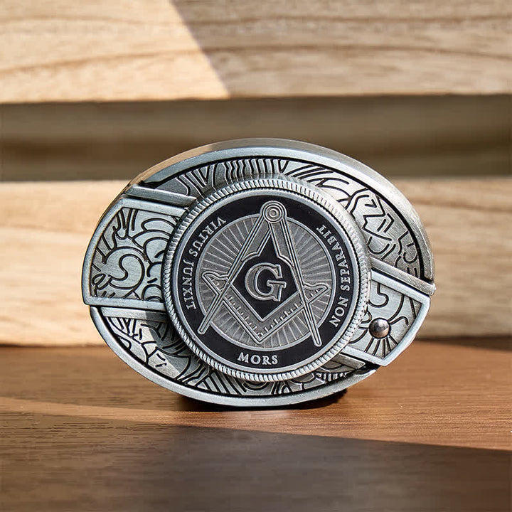 Black Enamel Freemasonry Symbol DIY Hidden Folding Knife Buckle Leather Belt - Black - Without Belt - Not Included Belt - image 0