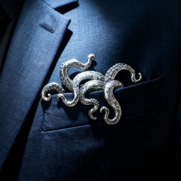 Gothic Octopus Tentacle Suit Pocket Square Holder - Antique Silver - image 1