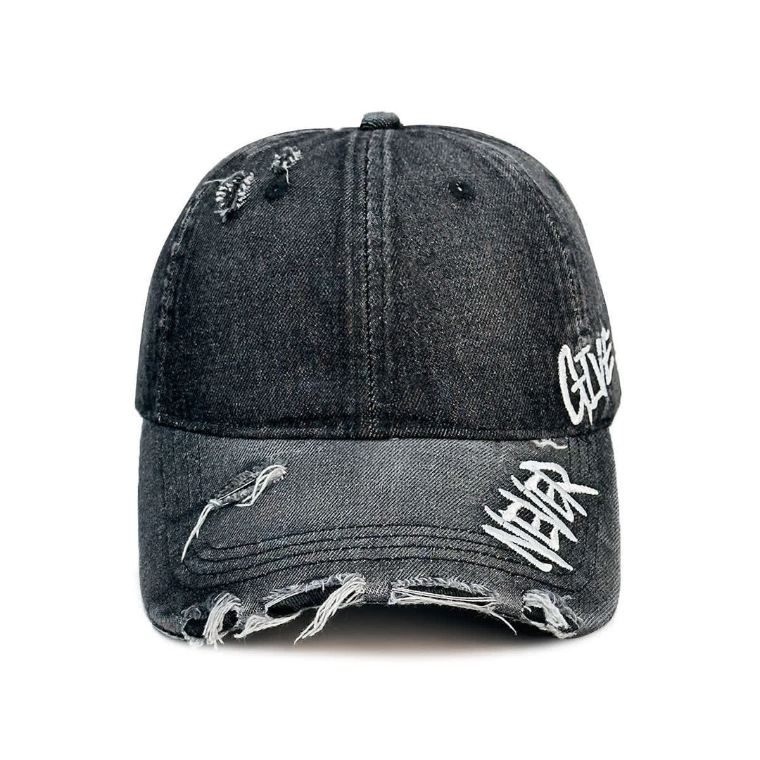Never Give Up Embroidery Faded Denim Baseball Cap - image 6