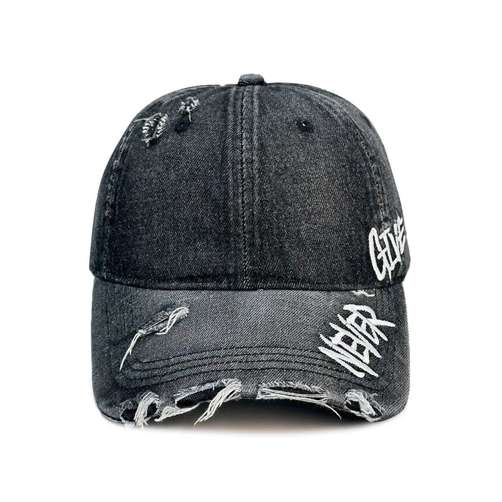 Never Give Up Embroidery Faded Denim Baseball Cap - image 6