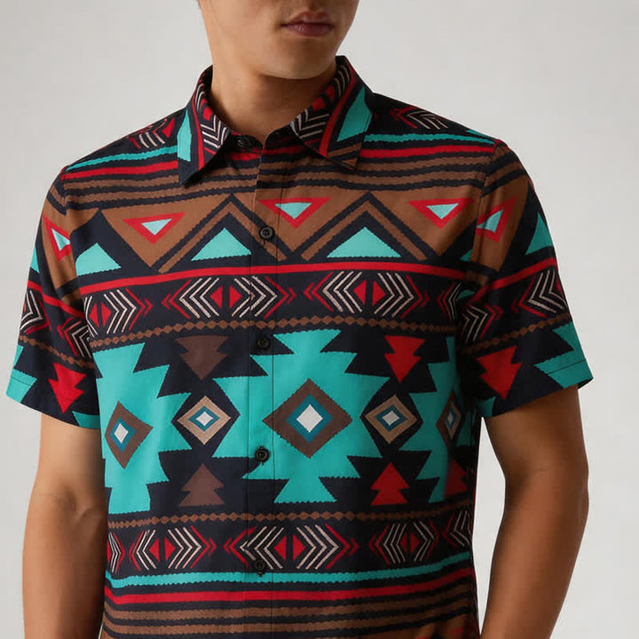 Men's Retro Southwest Aztec Geometric Print Western Shirt - image 3