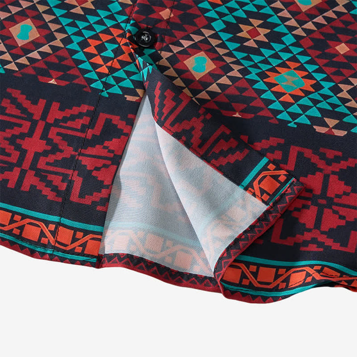 Men's Bold Red Aztec Stripe Print Western Shirt - image 7