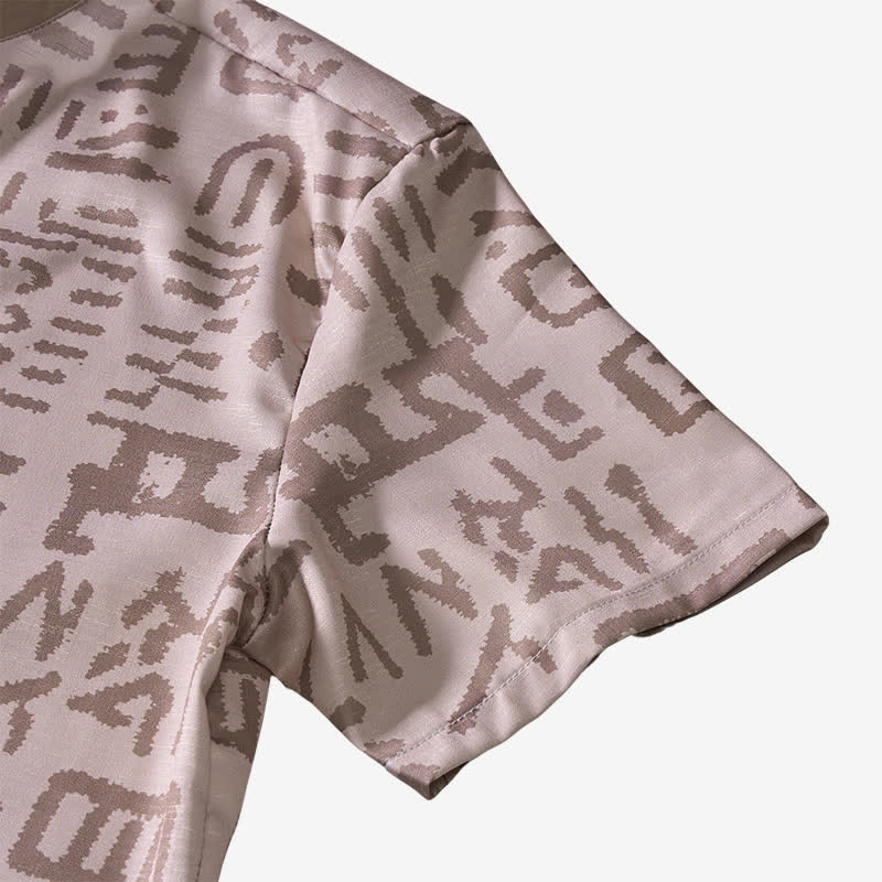 Men's Taupe Beige Tribal Symbol Print Ethnic Shirt - image 8