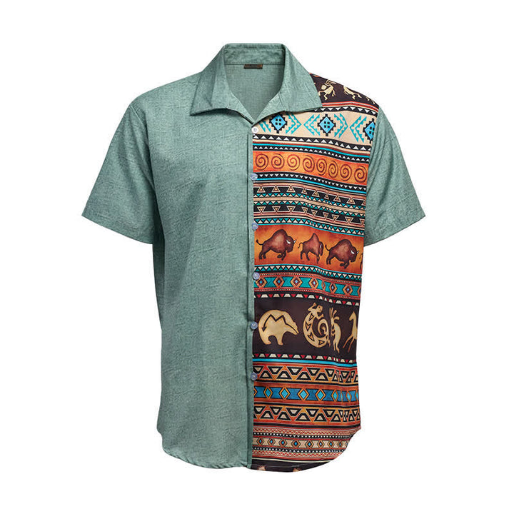 Men's Desert Petroglyph Bison Split Print Ethnic Shirt - image 9