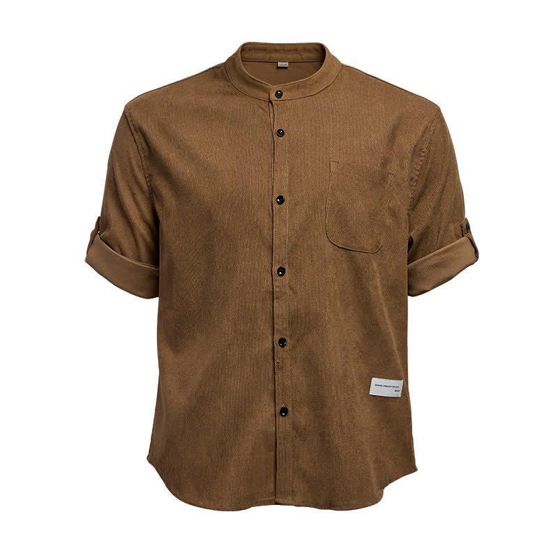 Men's Minimalist Button-Down Stand Collar Corduroy Shirt - image 12