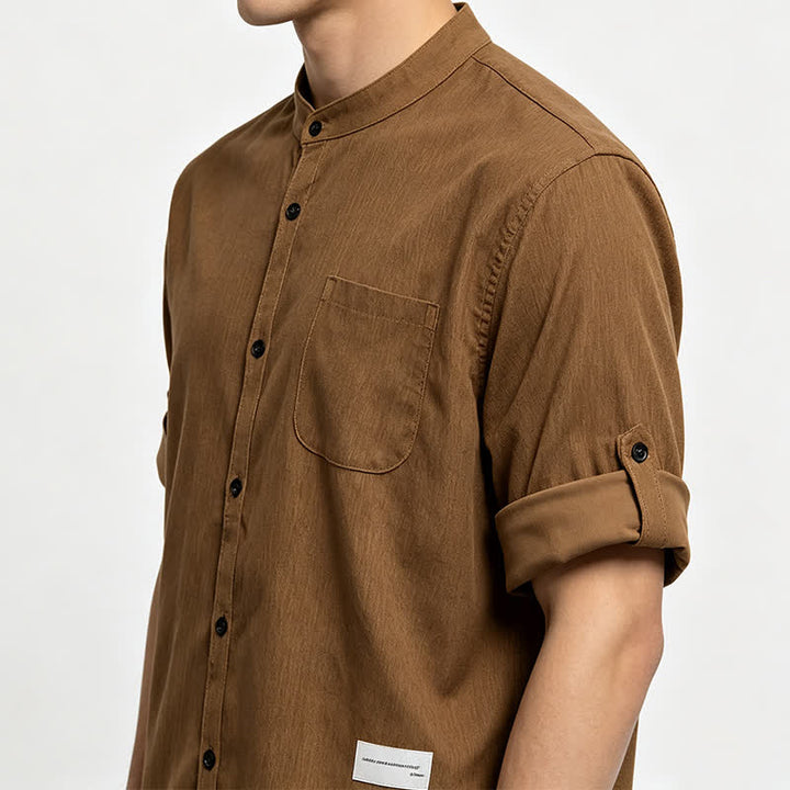 Men's Minimalist Button-Down Stand Collar Corduroy Shirt - image 3