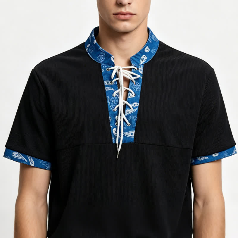 Men's Urban Paisley Trim Lace-Up Corduroy Shirt - image 1