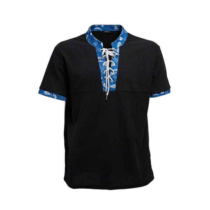 Men's Urban Paisley Trim Lace-Up Corduroy Shirt - image 9