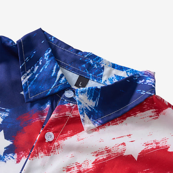 Vintage American Flag Brushstroke Print Short Sleeve Shirt - image 4