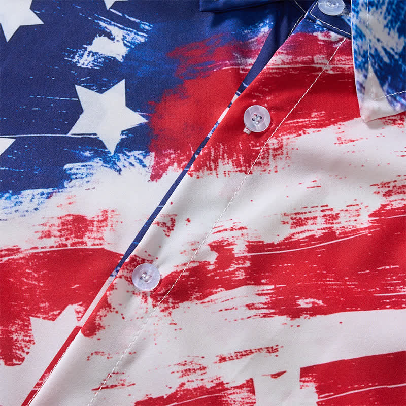 Vintage American Flag Brushstroke Print Short Sleeve Shirt - image 5