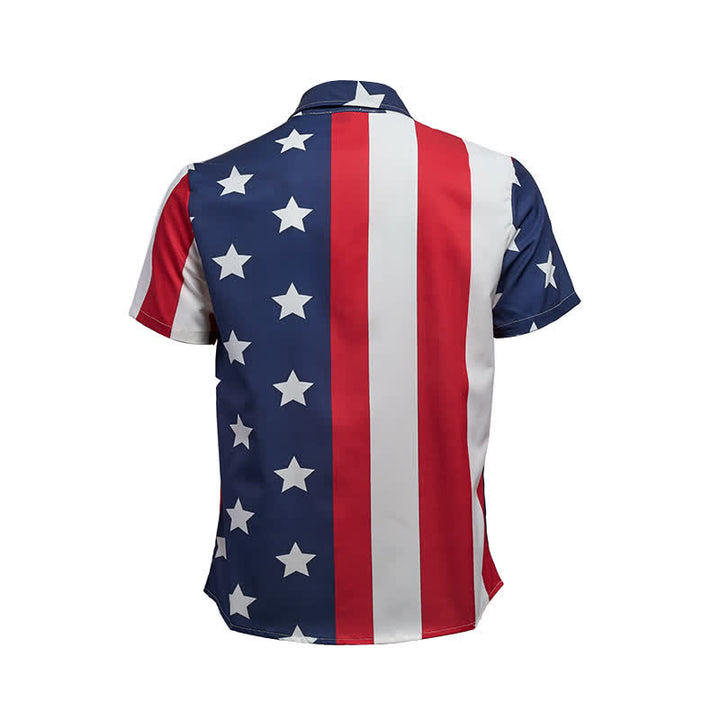 Split American Flag Star & Stripe Print Short Sleeve Shirt - image 10