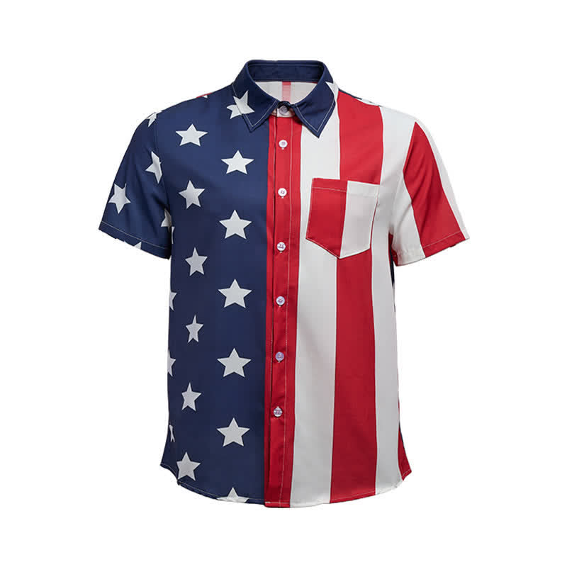 Split American Flag Star & Stripe Print Short Sleeve Shirt - image 9