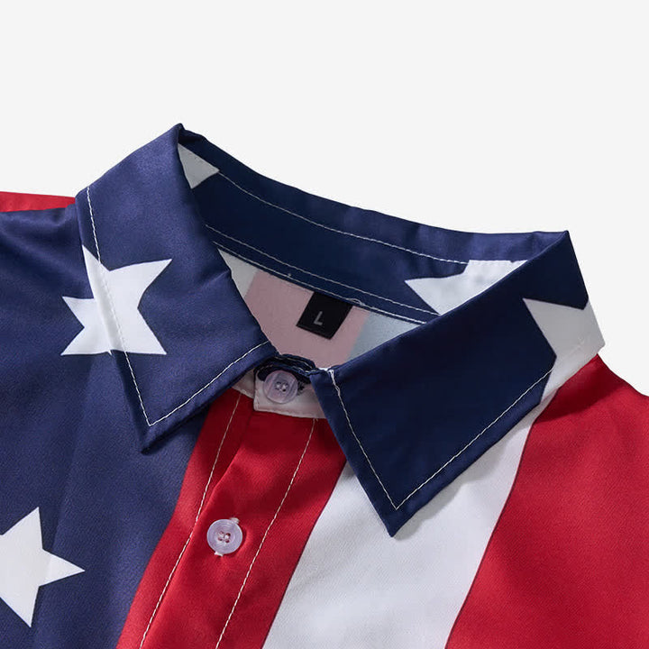 Split American Flag Star & Stripe Print Short Sleeve Shirt - image 4