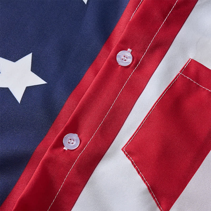 Split American Flag Star & Stripe Print Short Sleeve Shirt - image 5