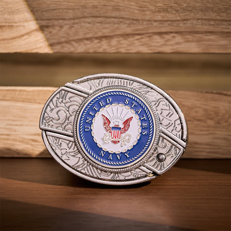 US Navy Eagle & Anchor Insignia DIY Hidden Folding Knife Buckle Leather Belt - Eagle & Anchor - Without Belt - Not Included Belt - image 0