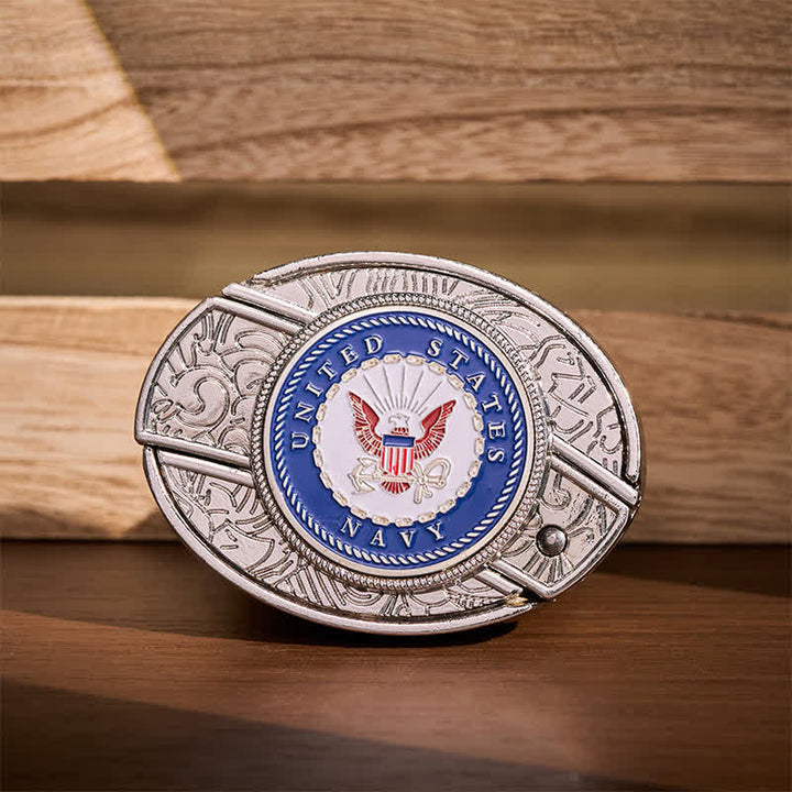 US Navy Eagle & Anchor Insignia DIY Hidden Folding Knife Buckle Leather Belt - Eagle & Anchor - Without Belt - Not Included Belt - image 0