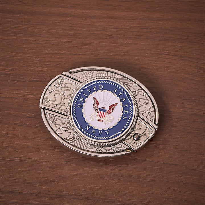 US Navy Eagle & Anchor Insignia DIY Hidden Folding Knife Buckle Leather Belt - image 9