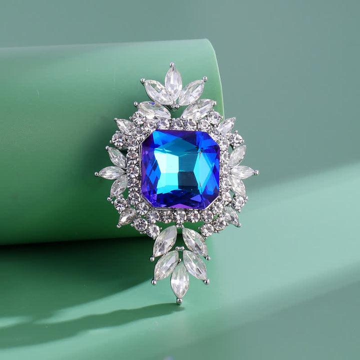 Timeless Sparkling Royal Blue Floral Crystal Brooch - image 1
