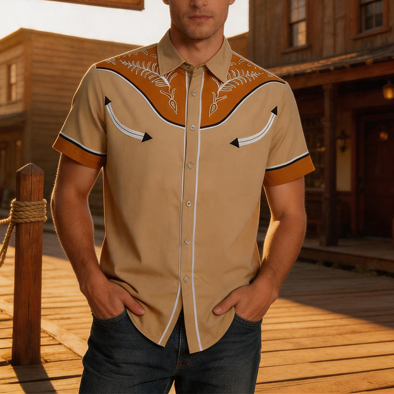 Men's Western Style Printed Short Sleeve Button Shirt - Yellow - 5XL - image 4