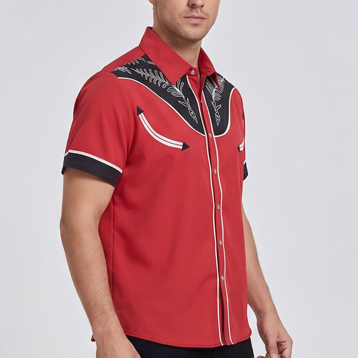 Men's Western Style Printed Short Sleeve Button Shirt - image 2