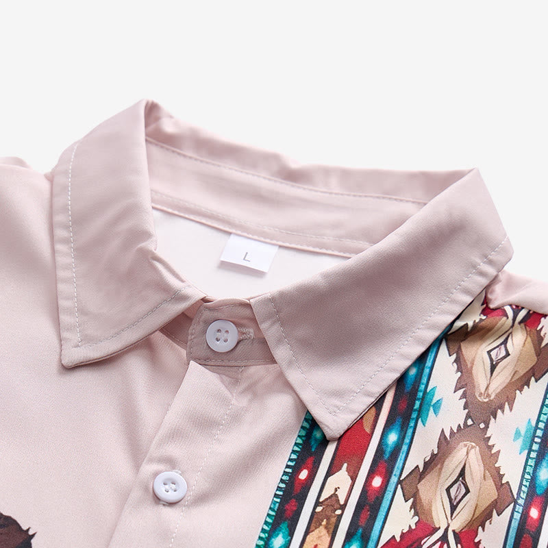 Men's Western Horse Print Casual Loose Short Sleeve Shirt - image 4
