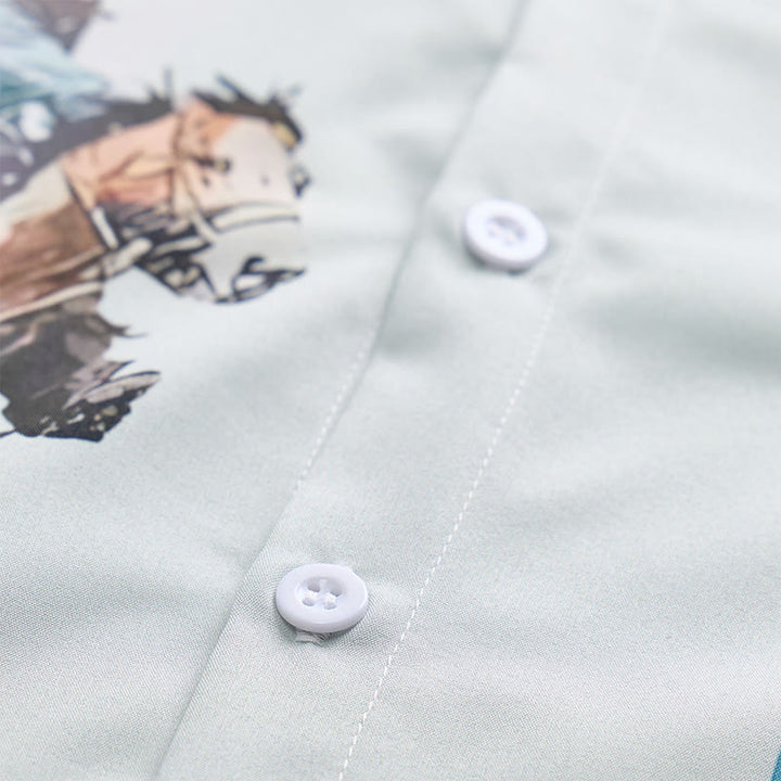 Men's Green Lasso Cowboy Print Casual Short Sleeve Shirt - image 6