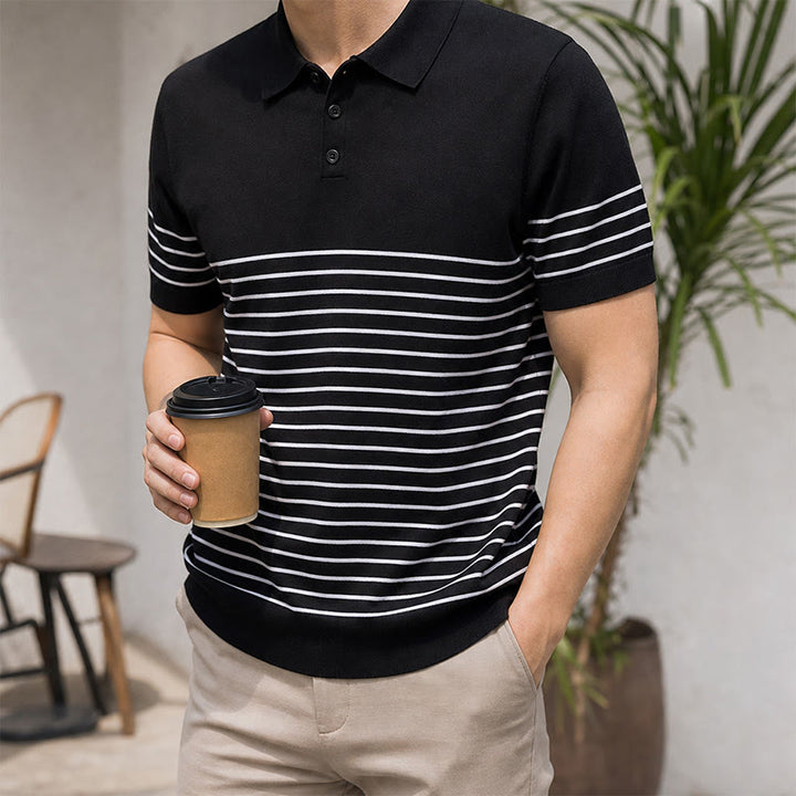 Men's Knit Striped Short Sleeve Regular Fit Polo Shirt - Black - 3XL - image 4
