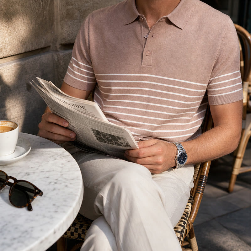 Men's Knit Striped Short Sleeve Regular Fit Polo Shirt - Light Pink - 3XL - image 5