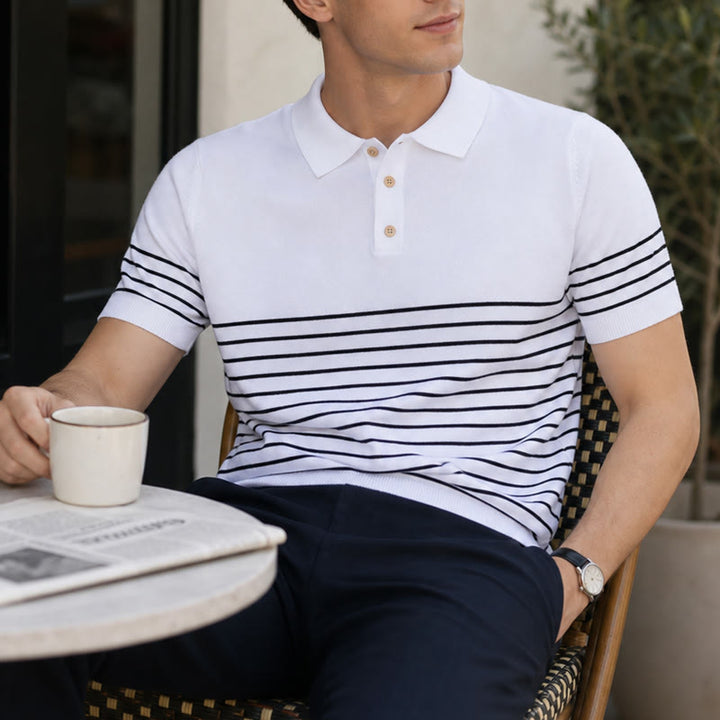 Men's Knit Striped Short Sleeve Regular Fit Polo Shirt - White - 3XL - image 0