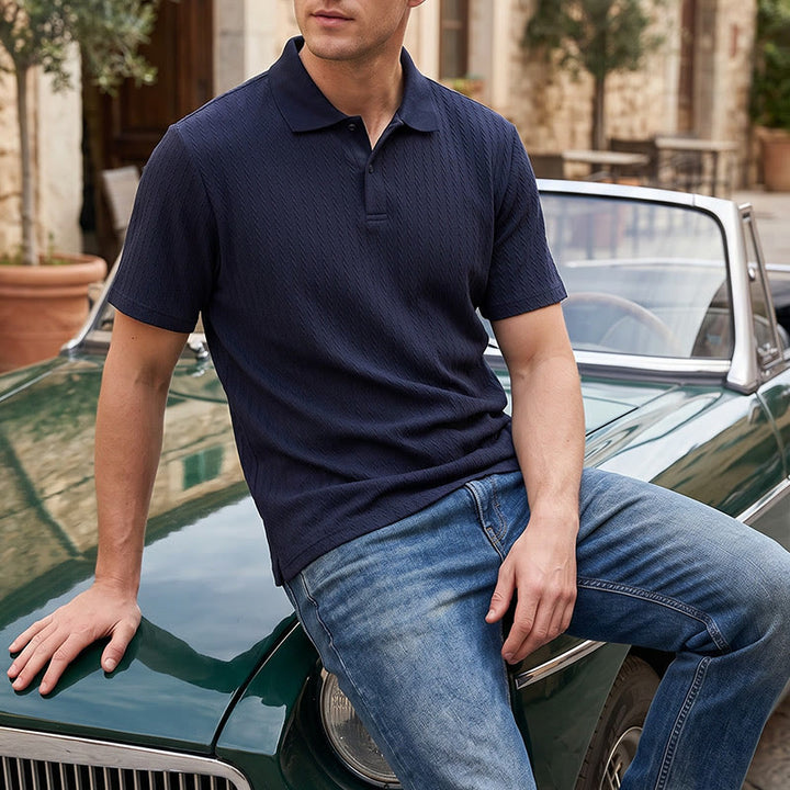 Men's Breathable Textured Knit Relaxed Fit Casual Polo Shirt - Navy Blue - 3XL - image 8