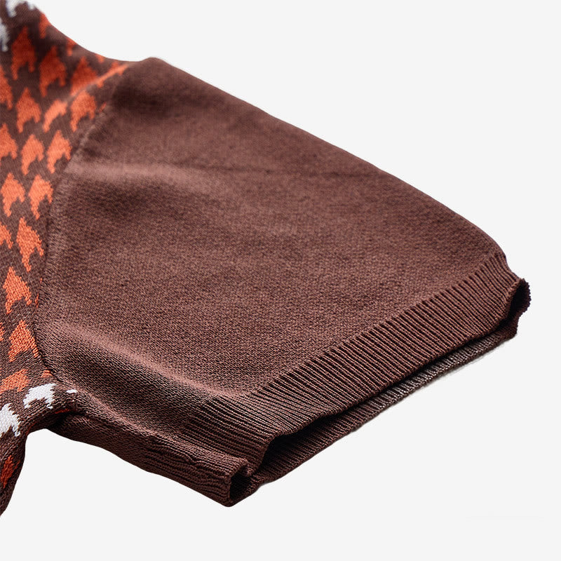 Men's Houndstooth Pattern Knit Short Sleeve Polo Shirt - image 9
