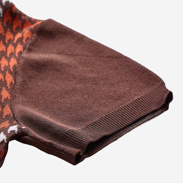 Men's Houndstooth Pattern Knit Short Sleeve Polo Shirt - image 9