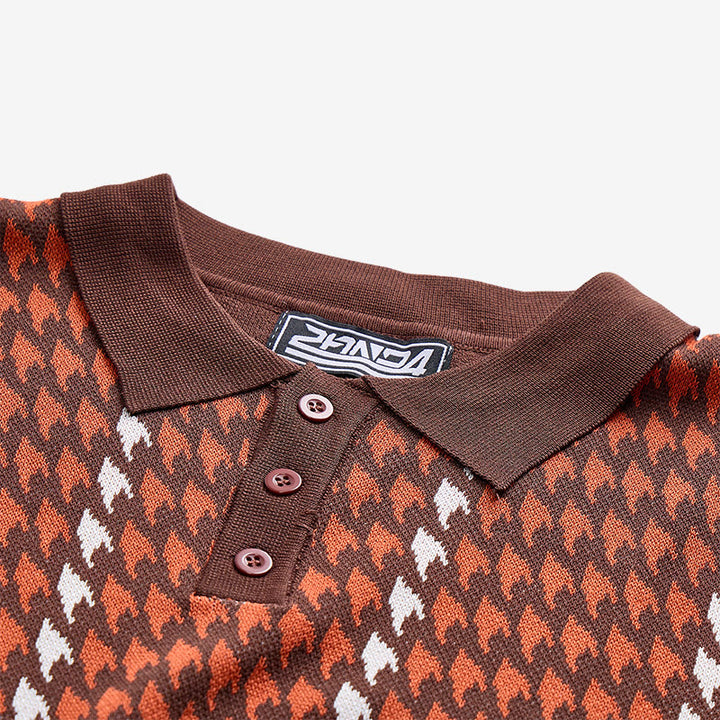 Men's Houndstooth Pattern Knit Short Sleeve Polo Shirt - image 6