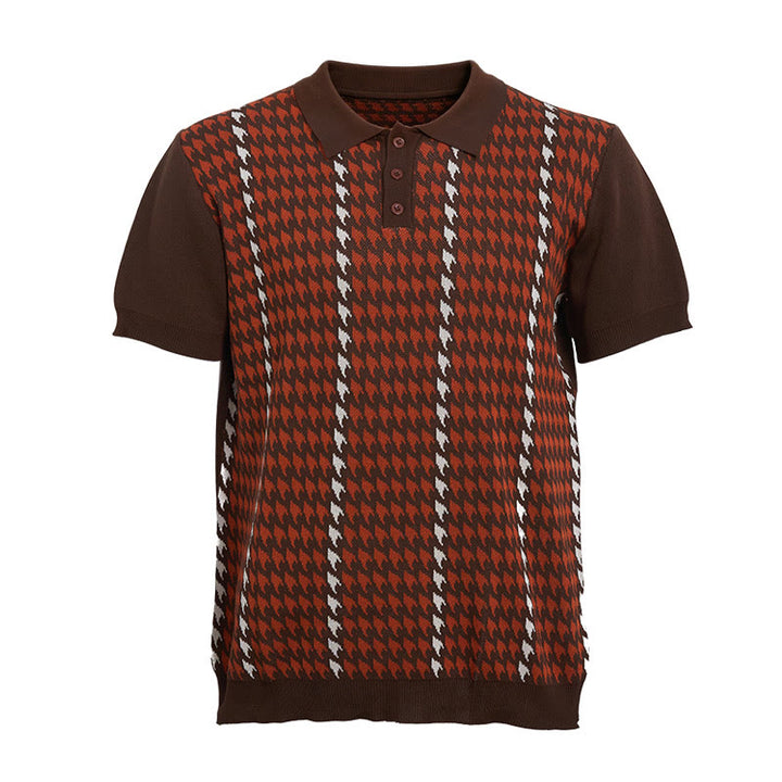 Men's Houndstooth Pattern Knit Short Sleeve Polo Shirt - image 10