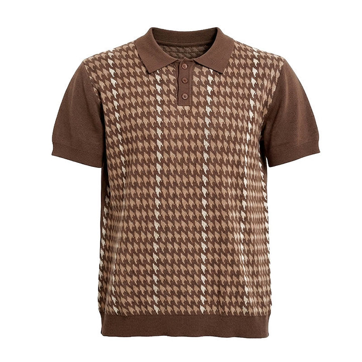 Men's Houndstooth Pattern Knit Short Sleeve Polo Shirt - image 12