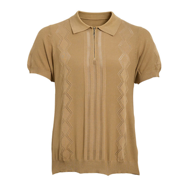Men's Half Zip Short Sleeve Geometric Knit Polo Shirt - image 11