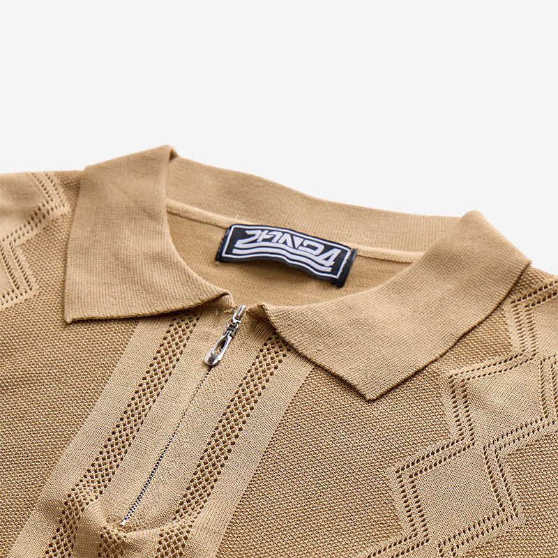 Men's Half Zip Short Sleeve Geometric Knit Polo Shirt - image 6