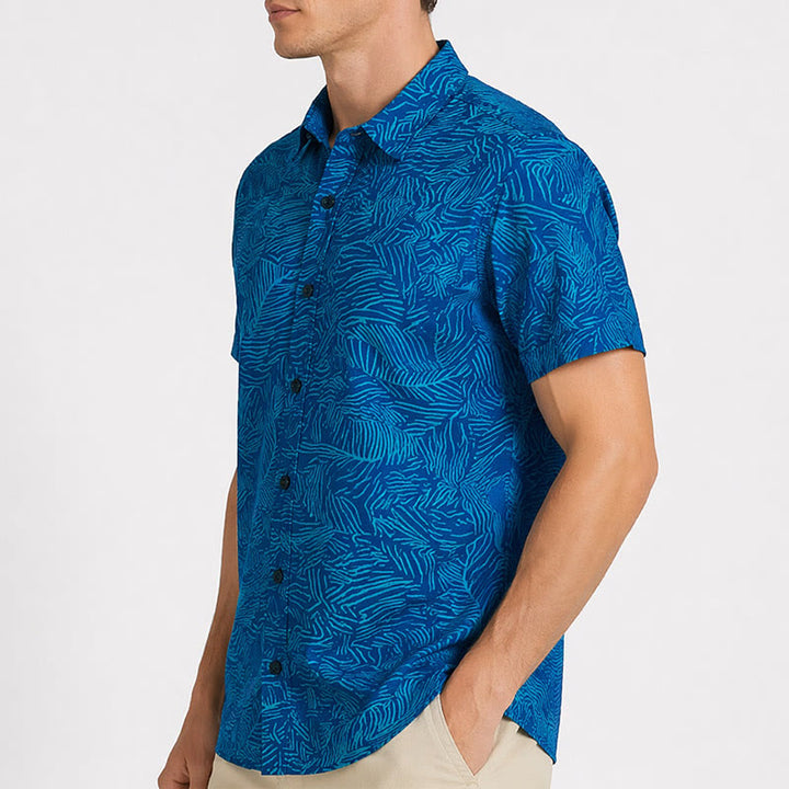 Men's Summer Holiday Teal Abstract Print Short Sleeve Shirt - image 2