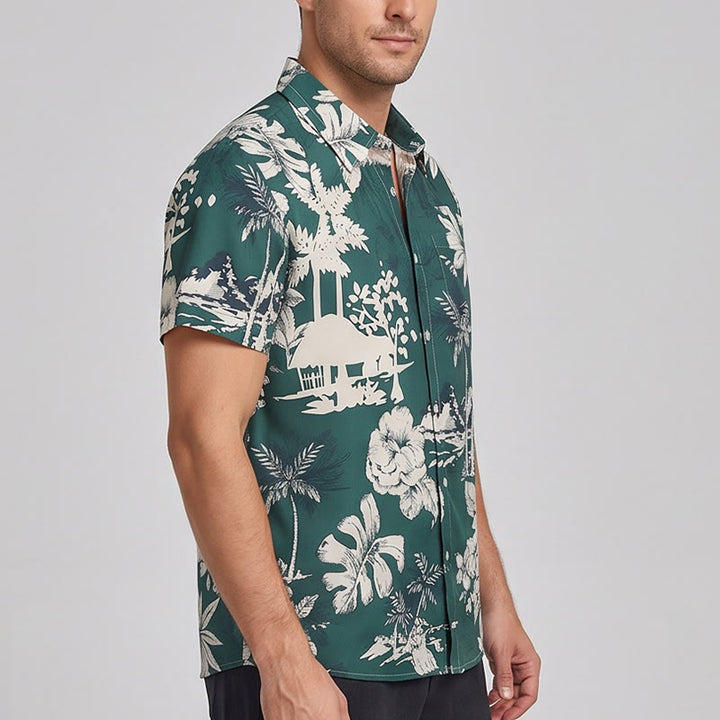Men's Holiday Hawaiian Floral Print Short Sleeve Button Up Shirt - image 2