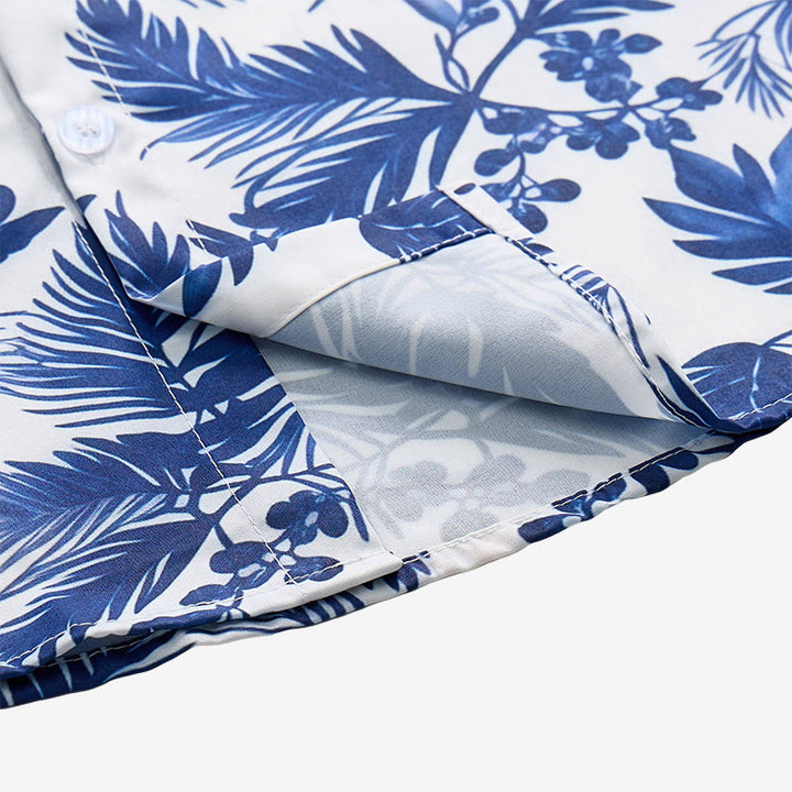Men's Hawaiian Style Blue Leaf Print Short Sleeve Shirt - image 9