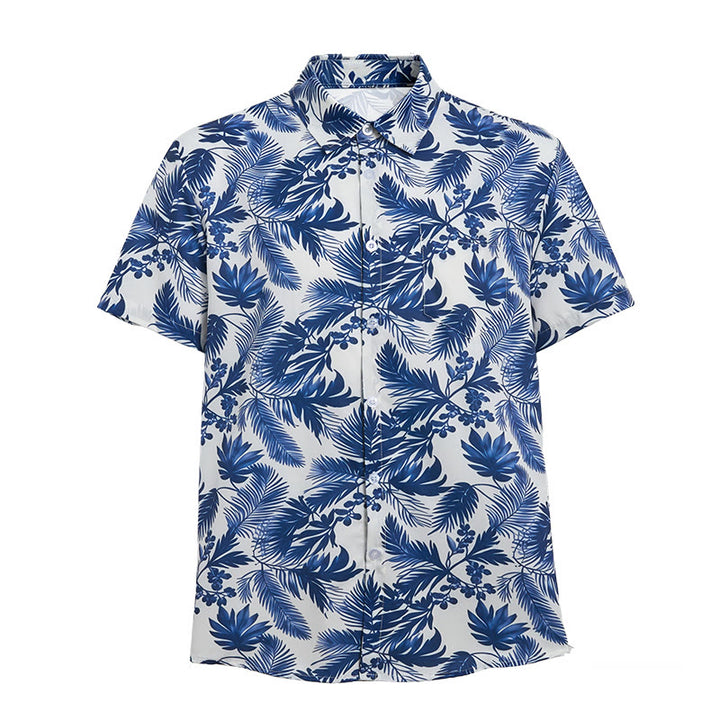 Men's Hawaiian Style Blue Leaf Print Short Sleeve Shirt - image 10